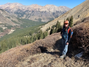 Lisa Janeway on a recent site visit in the Collegiate Peaks Wilderness, Colorado
