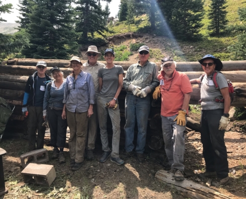 Volunteers at the cabin removal site