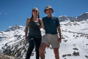 Wayne and his daughter Betsy hiking in the Sierra Nevada. Behind them is Bear Creek Spire on the left and Mounts Abbot and Mills on the right. Photo credit: Betsy Pfeiffer